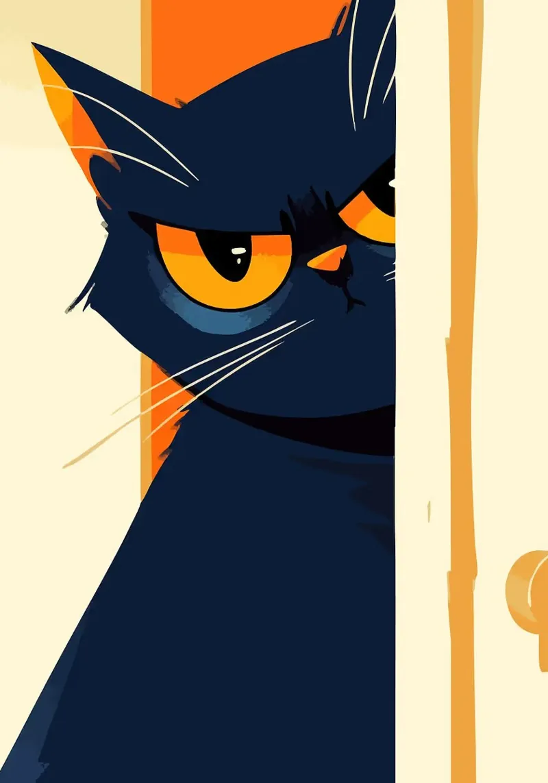 Gatto giudicante che sbircia da dietro la porta Arte minimalista carina poster da Matthew P Link
