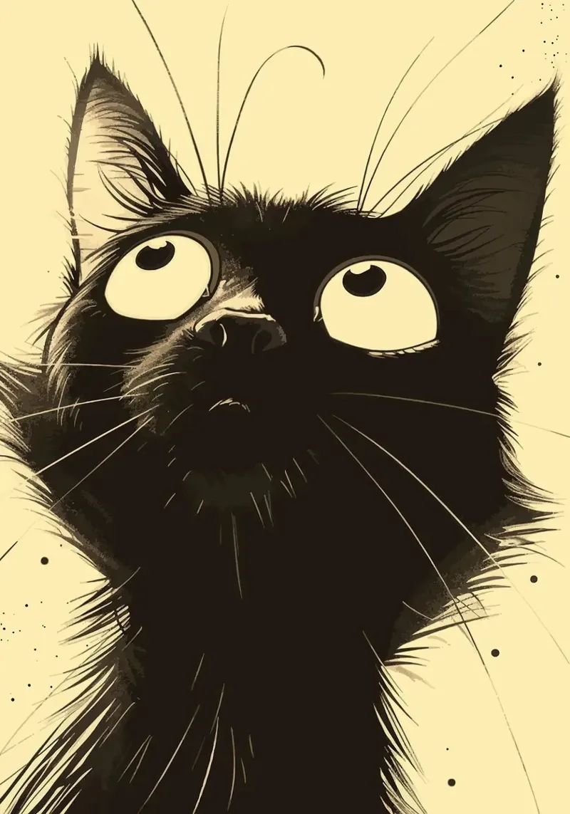 Gatto nero dei cartoni animati che guarda verso l'alto poster da Matthew P Link