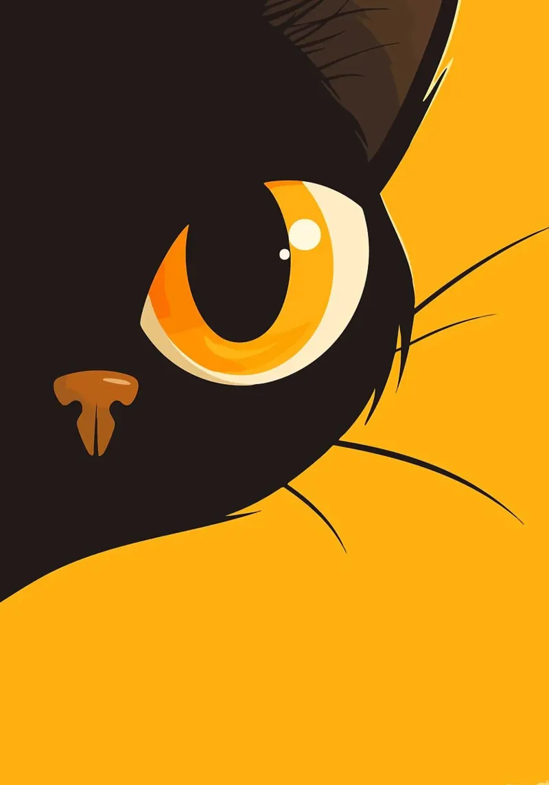 Black Cat Eye on Yellow Background Cute Minimalist Art Illus poster by Matthew P Link