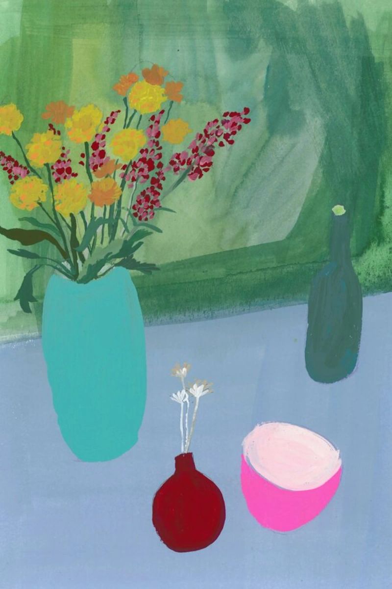 Still Life On Blue Table poster by Sonia Brittain