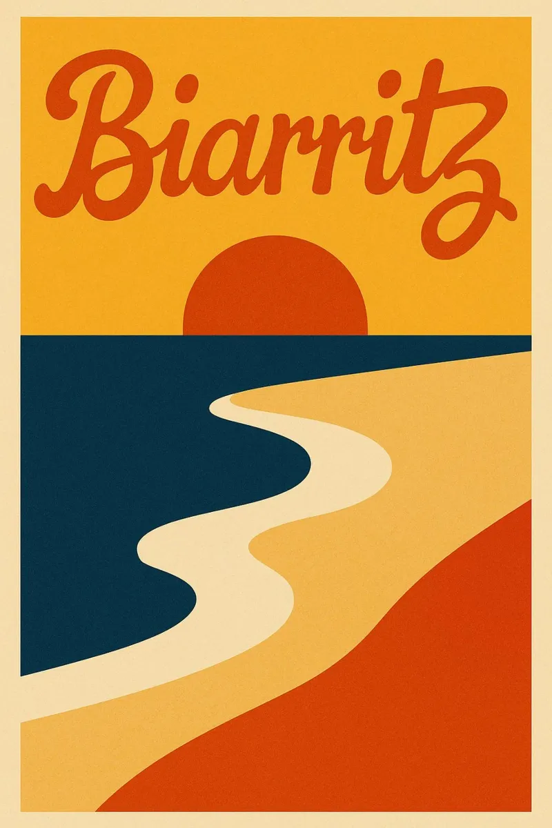 Biarritz. Un tramonto perfettamente curvo. poster con telaio in plastica da JETLAG | affiches voyage