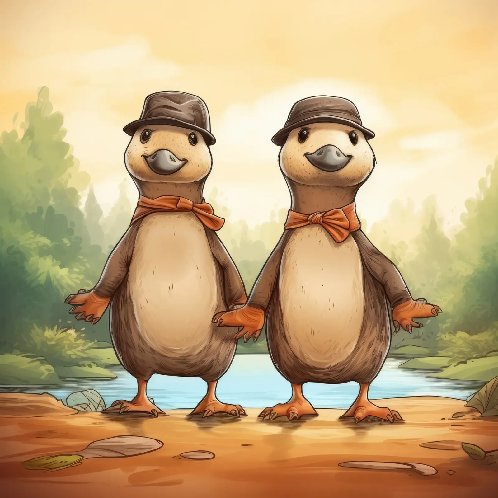Retro vogelbekdier Duo aluminium-dibond van Funny Animals
