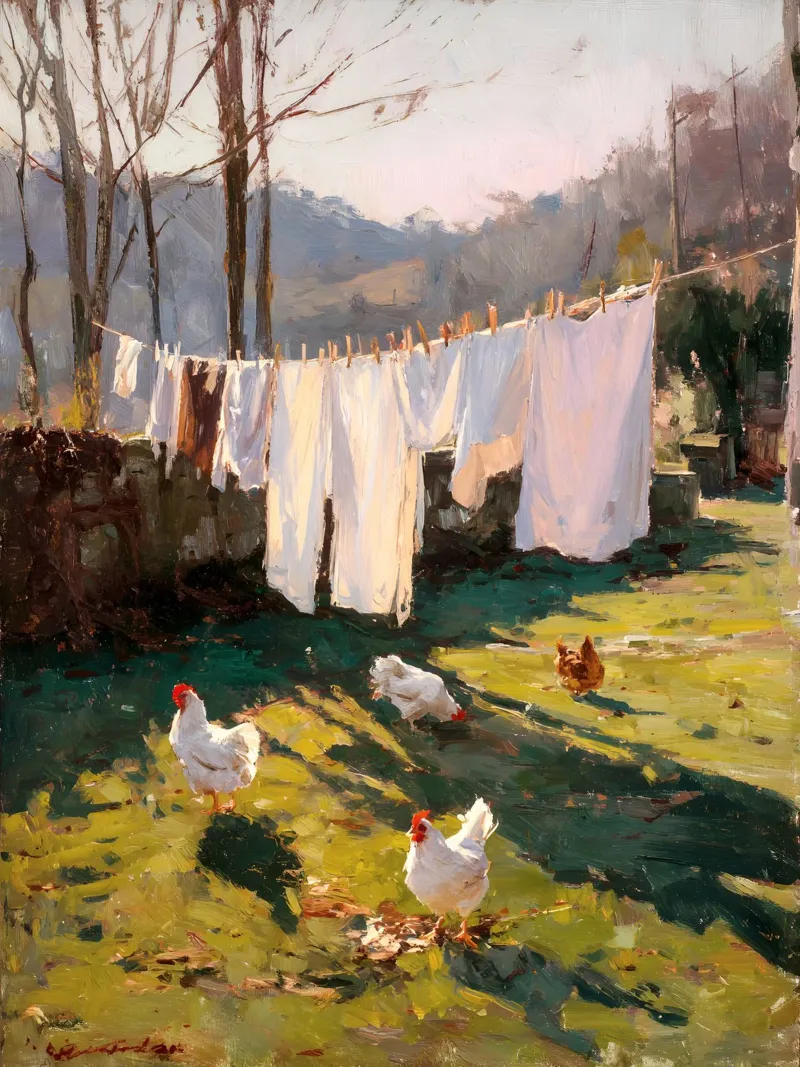 Fattoria Lavanderia e galline poster con telaio in plastica da IamHomeStudio