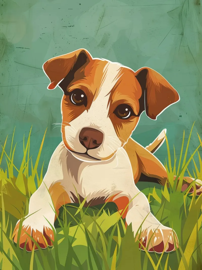Playful Puppy in the Grass hahnemühle by DesignDoodle
