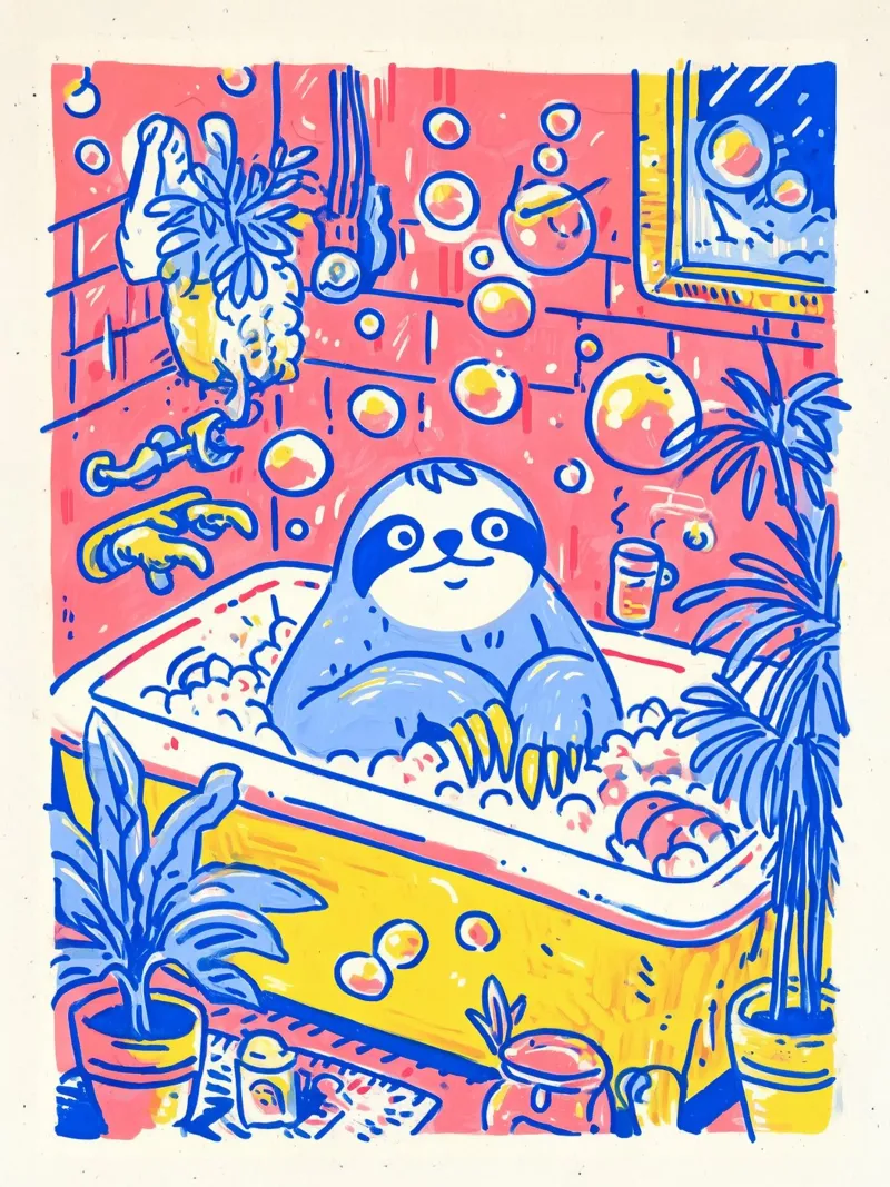 Sloth in the Tub: Funny Illustration Bathroom Kids Pop Art acrylic glass by Kaji