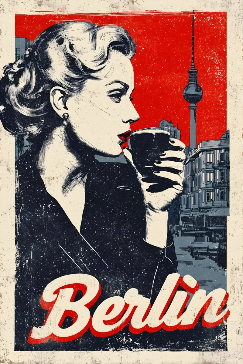 Torre televisiva retrò di Berlino poster con telaio in legno da Vintage Travel Art
