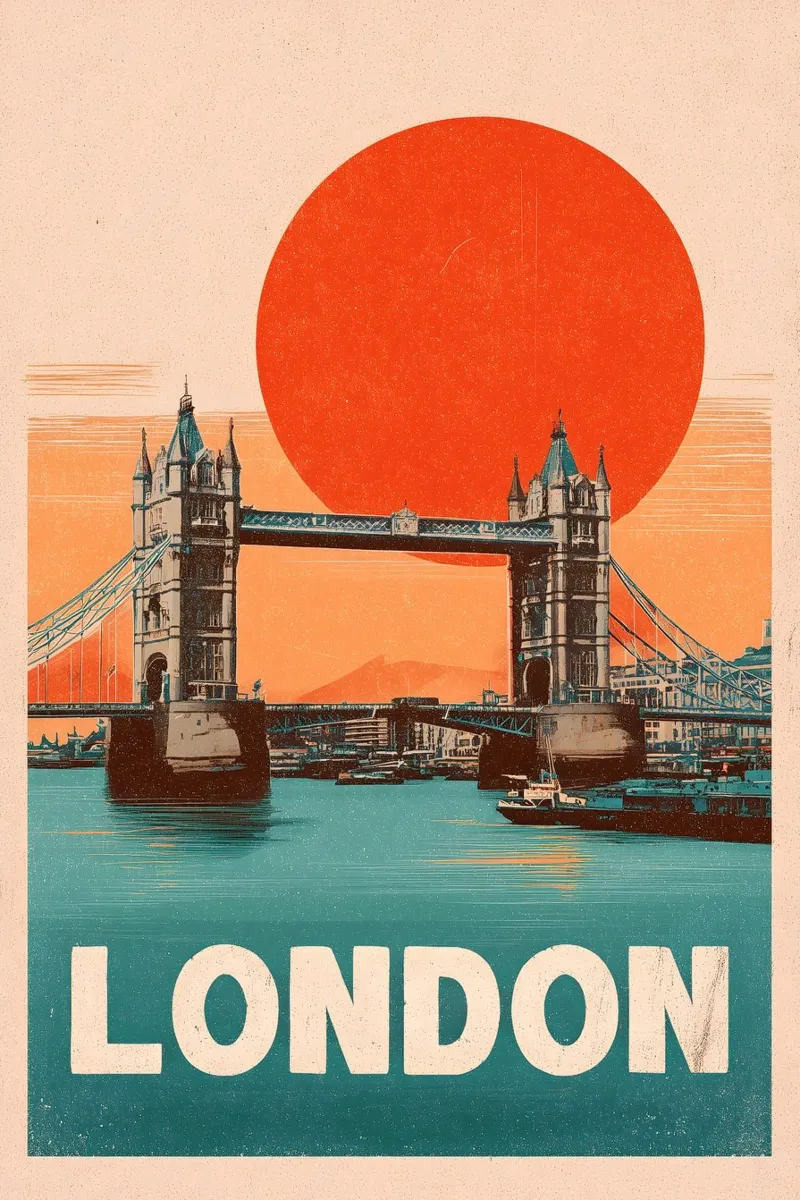 Londra vintage Tower Bridge poster con telaio in alluminio da Vintage Travel Art