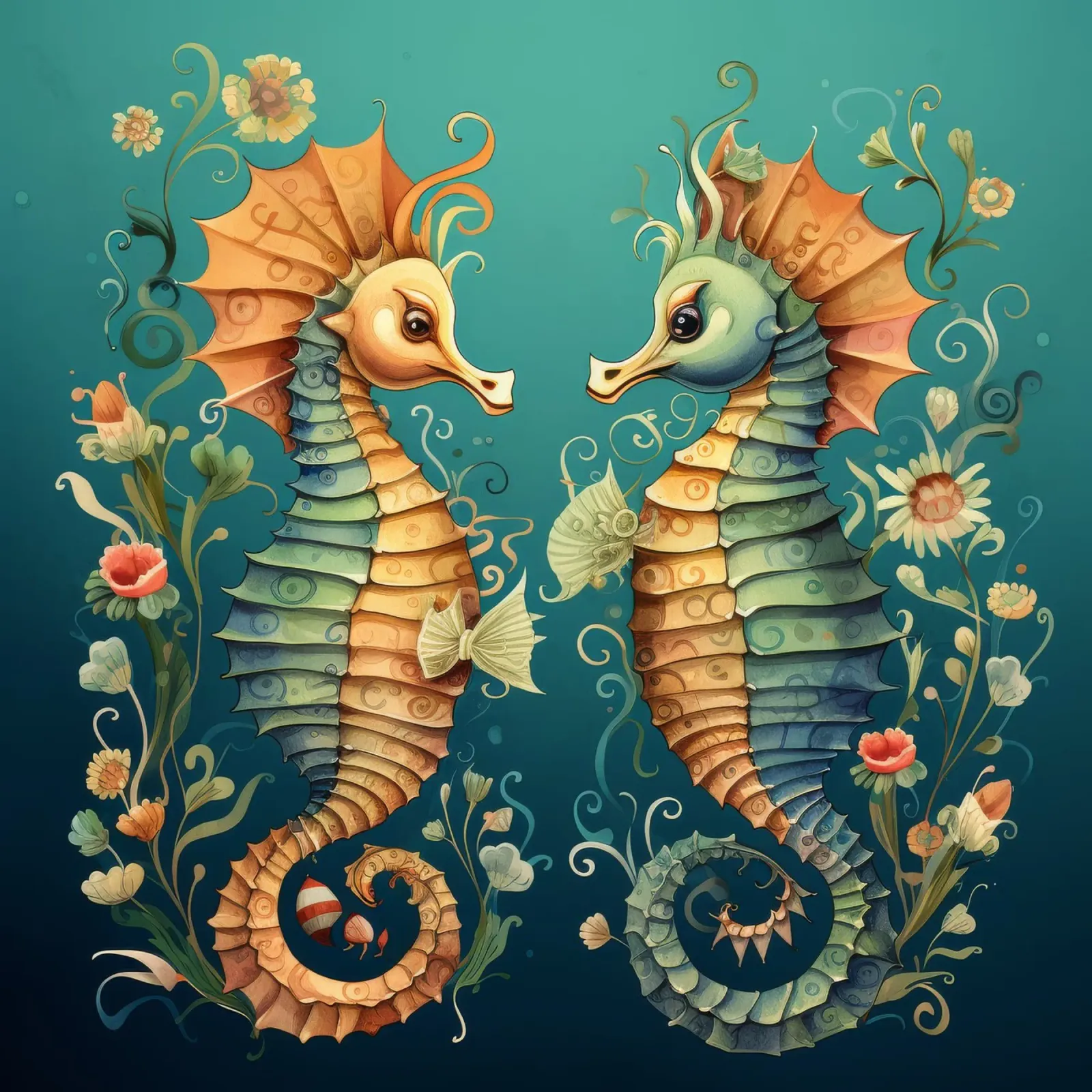 Retro Seepferdchen Duo Poster von Funny Animals