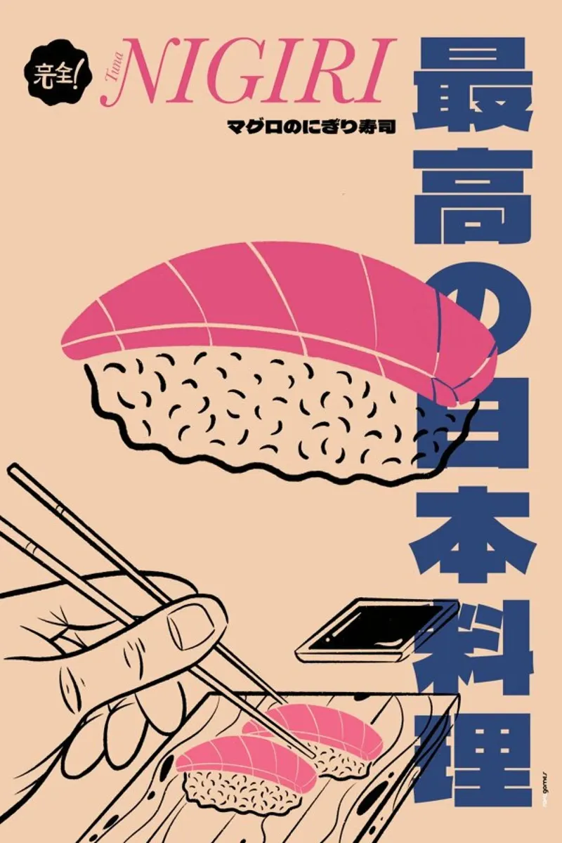 Tuna Nigiri poster con telaio in plastica da Rafa Gomes