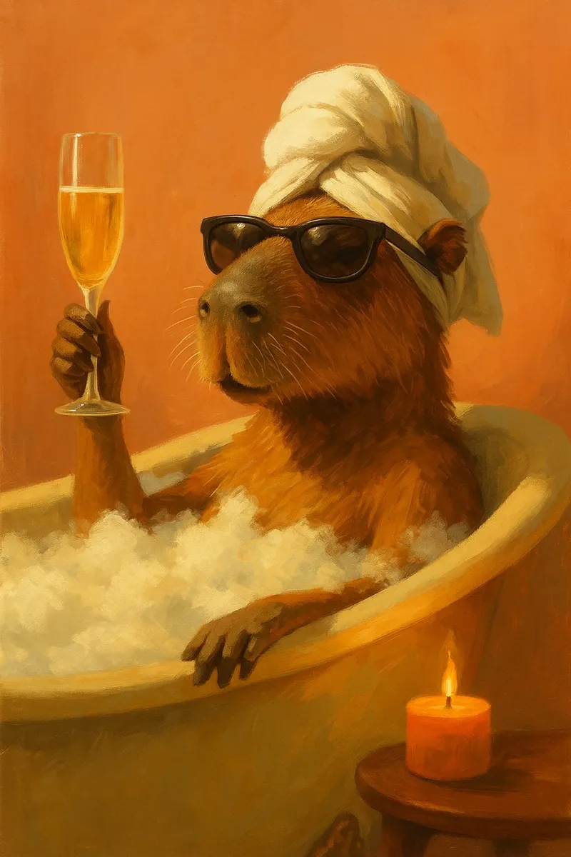 Capybara Spa Day poster con telaio in plastica da Chic Creatures