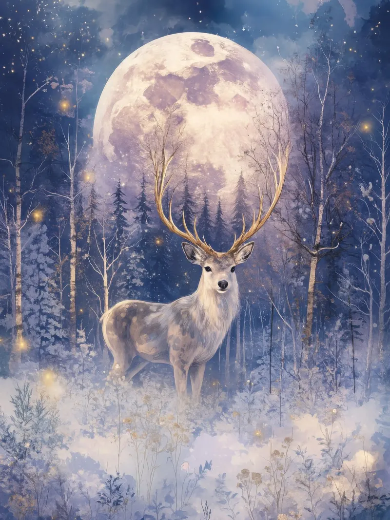 Boho Winter Hirsche unter Vollmond magischen Wald Weihnachten Forex-Platte von Gentle Echoes Art