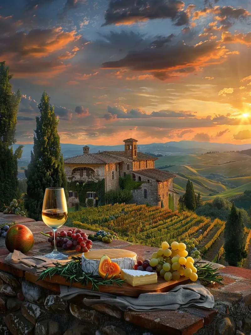 Tuscan Sunset with Wine and Cheese carta hahnemühle da lieblu
