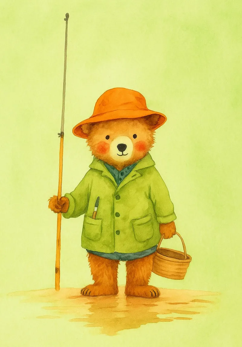 pesca divertente con l'orso poster con telaio in alluminio da oneone