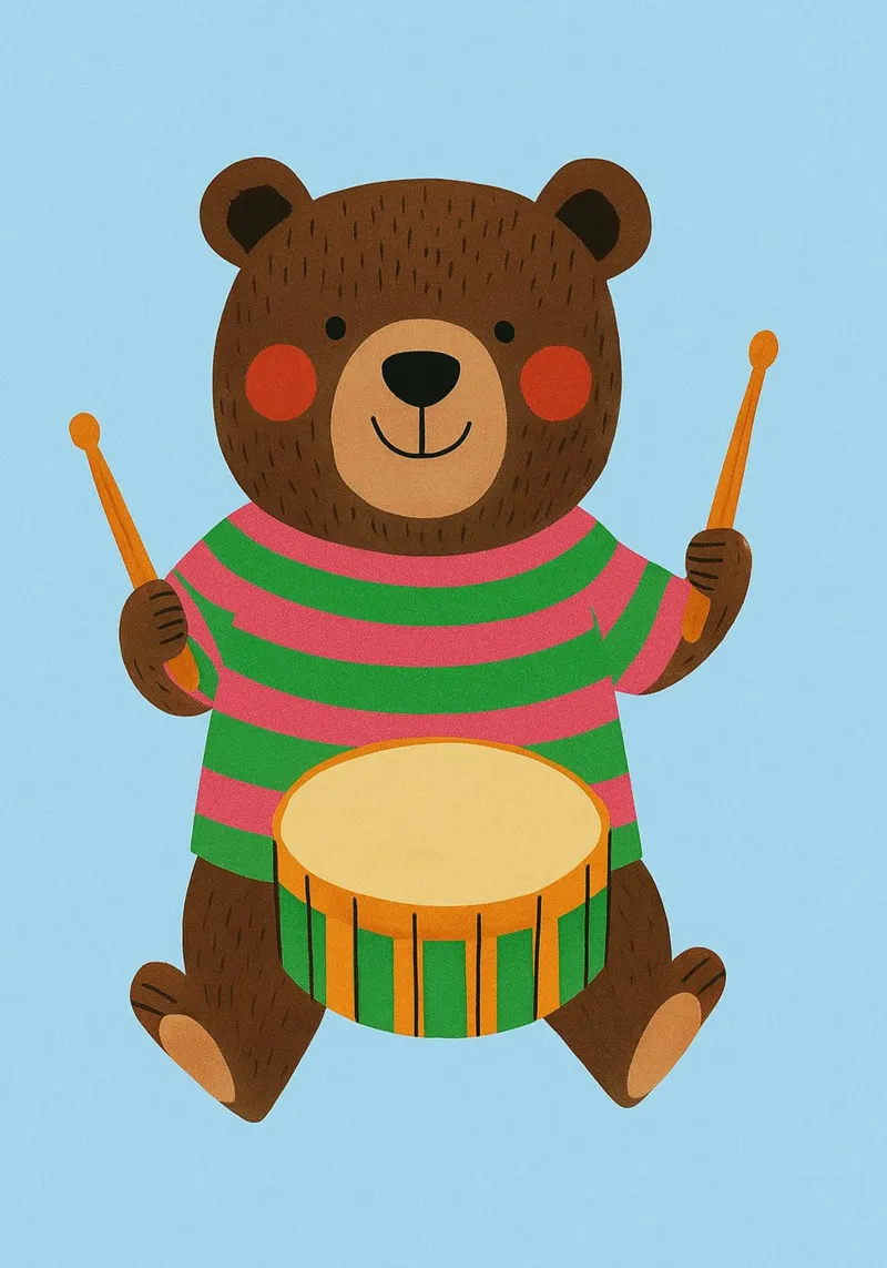 funny bear with drum canvas with Floater frame by oneone