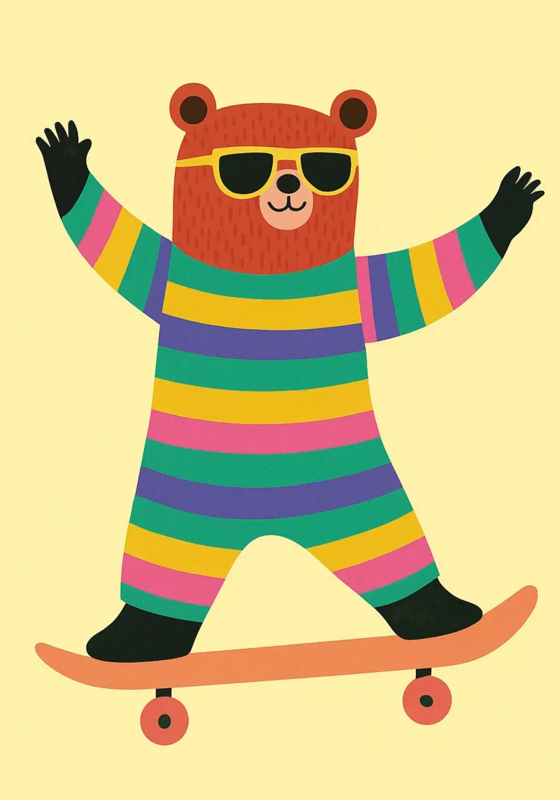 funny bear with skateboard hahnemühle by oneone