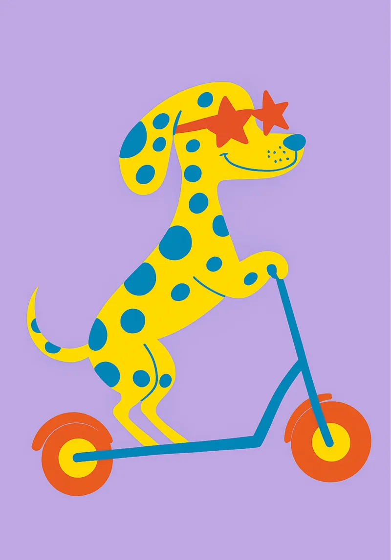 funny dog with scooter canvas with Floater frame by oneone