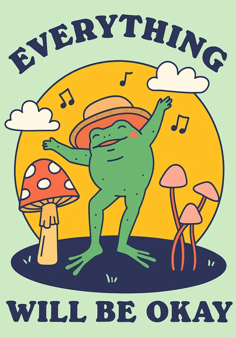Funny Frog Everything Will Be Okay poster by oneone