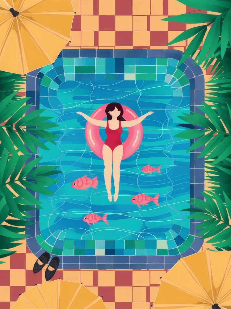 Galleggiante per il giorno della piscina poster con telaio in alluminio da Stone Decade