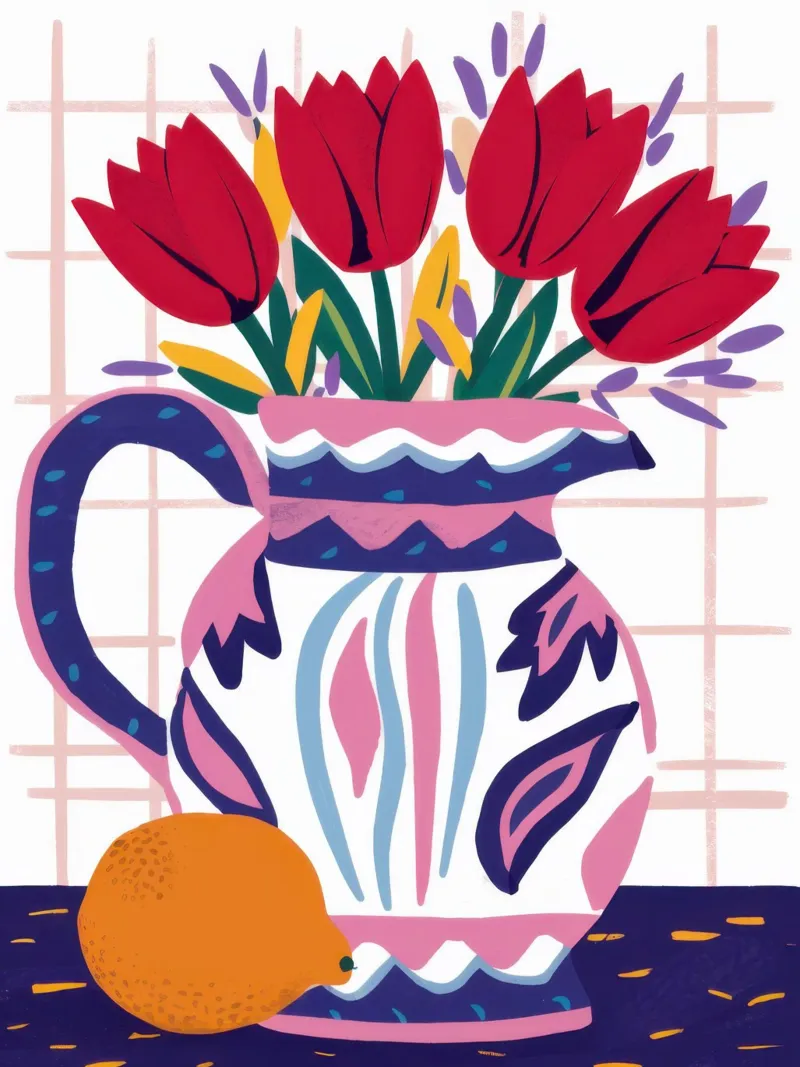 Rote Tulpe Blaue Vase Poster von Sentinel Glow