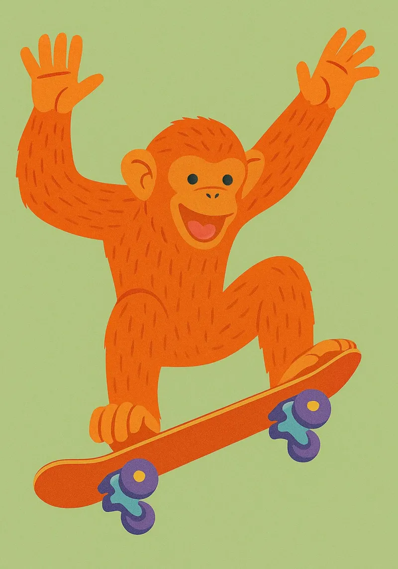 funny monkey with skateboard poster by oneone