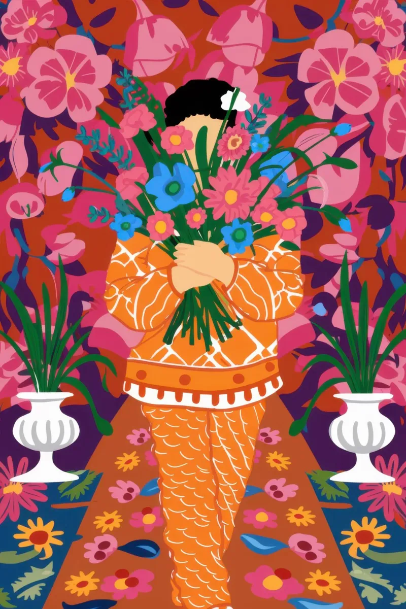 Mujer con ramo de flores poster de Marigold Tiga