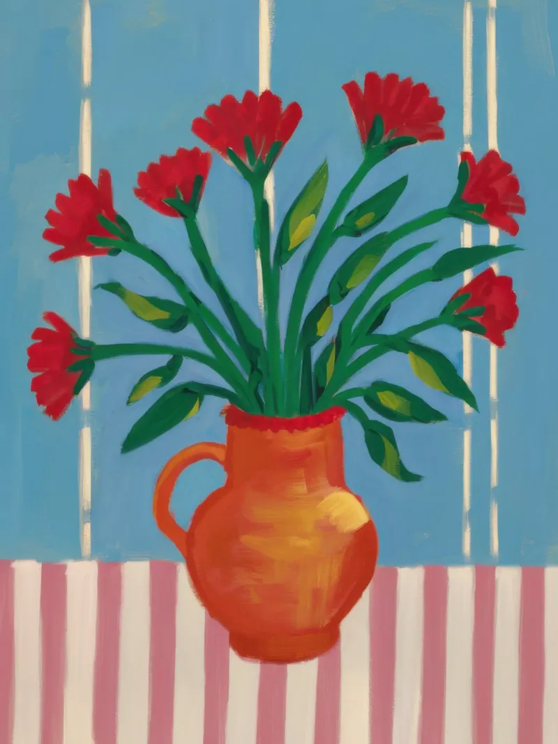Red Vase Carnations canvas with Floater frame by Pale Aura