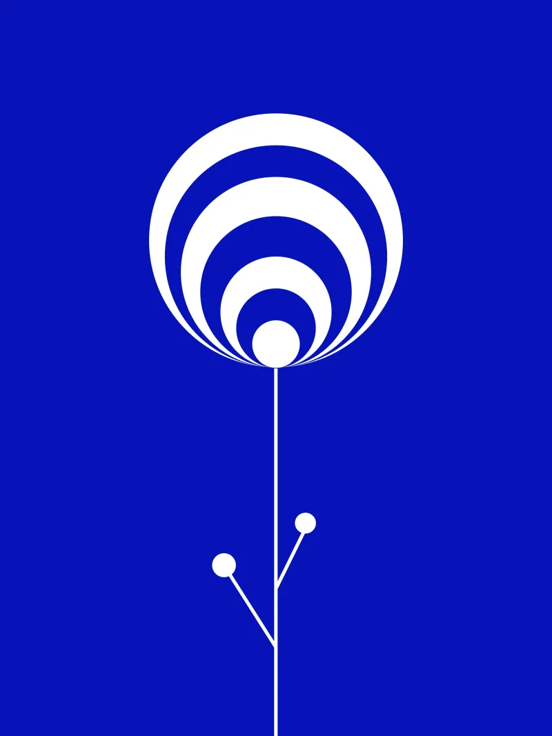 Still Blue, Pure White - Geometrische Blume auf Blau poster by Lilou Art