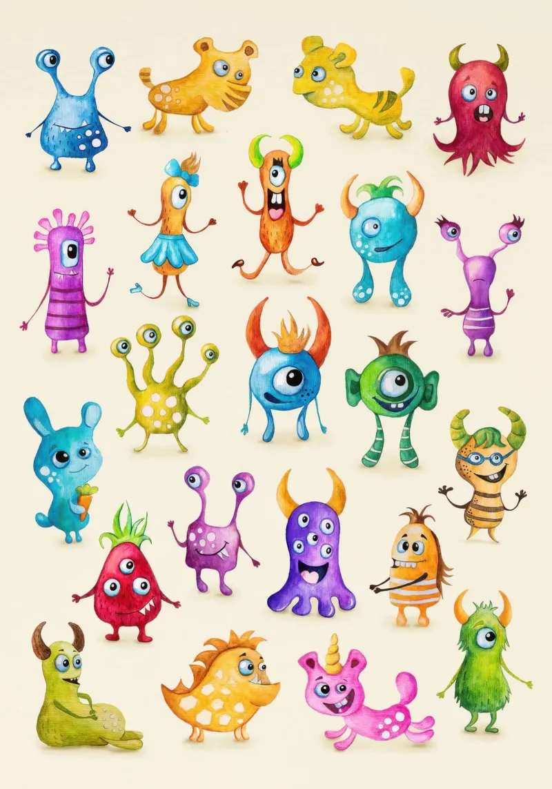 Illustration von bunten Monstern Backlit Folie von Knowladge star