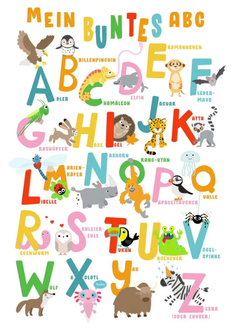 My Colourful ABC - Animal alphabet (German) poster by Knowladge star