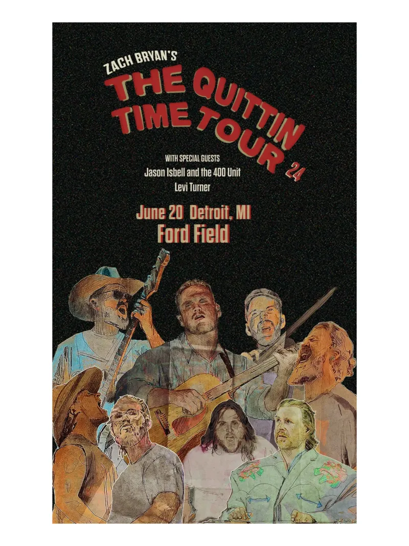 Il Quittin Time Tour Zach Bryan alluminio dibond da guesmatarko