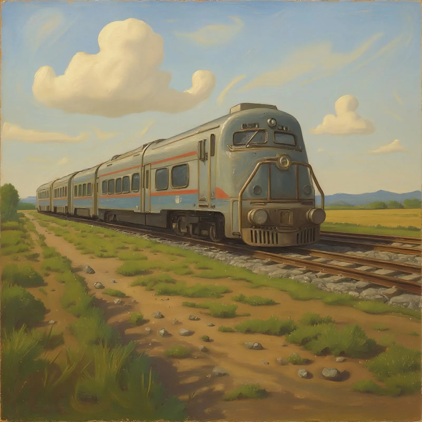 Un treno passeggeri retrò attraversa la campagna sotto pellicola backlit da DesignDoodle