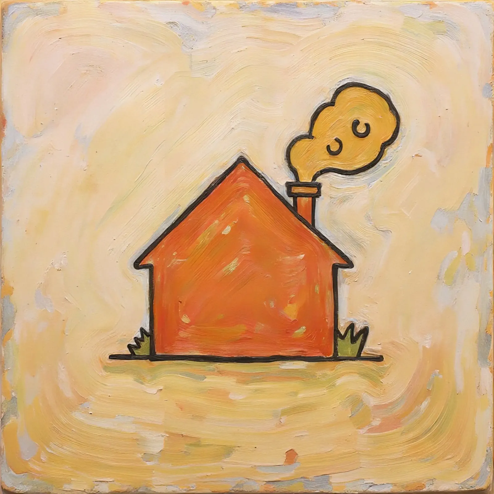 Casa arancione con fumo che si leva dal camino per indicare calore pellicola backlit da DesignDoodle