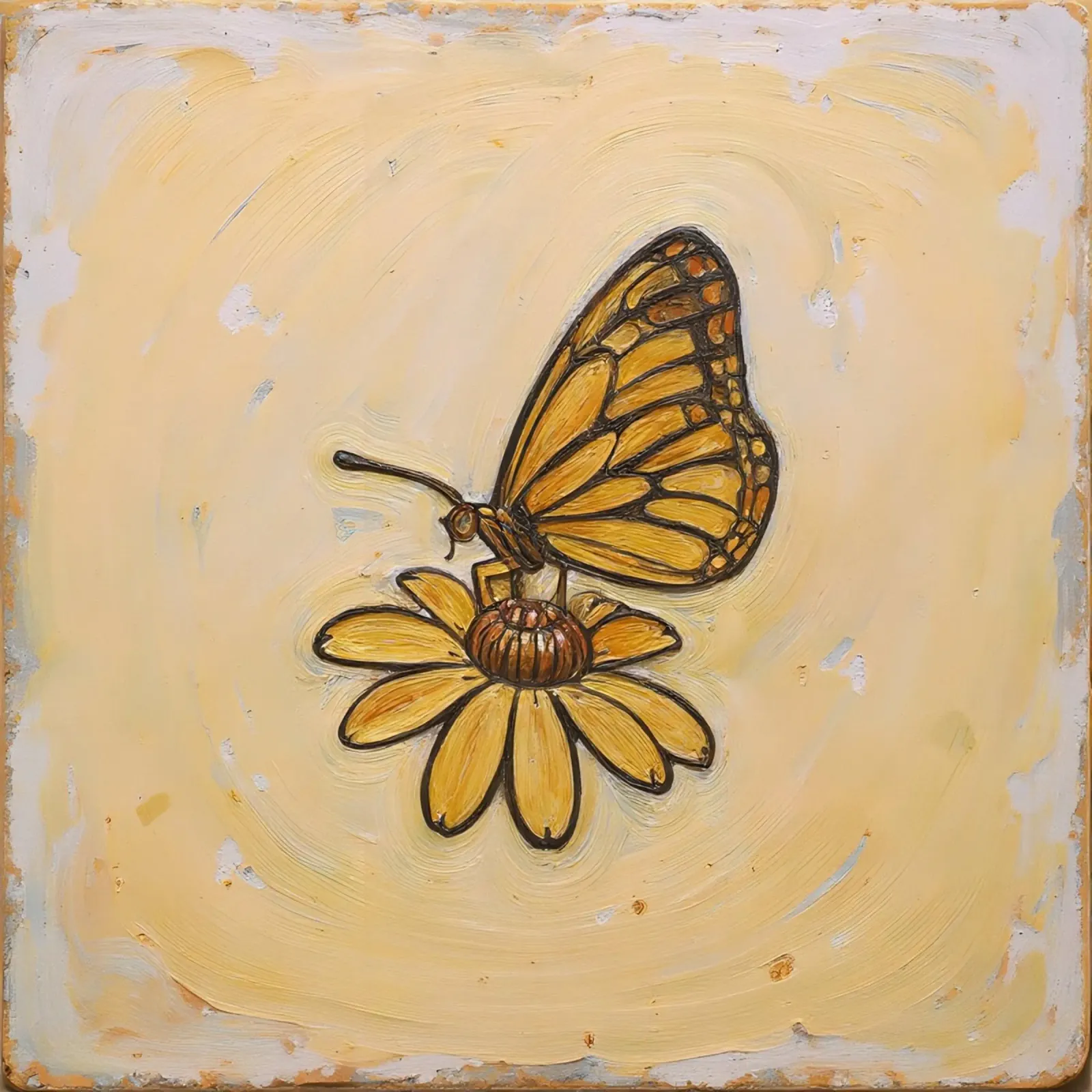 Farfalla monarca che riposa su un fiore giallo, wtercolor poster da DesignDoodle