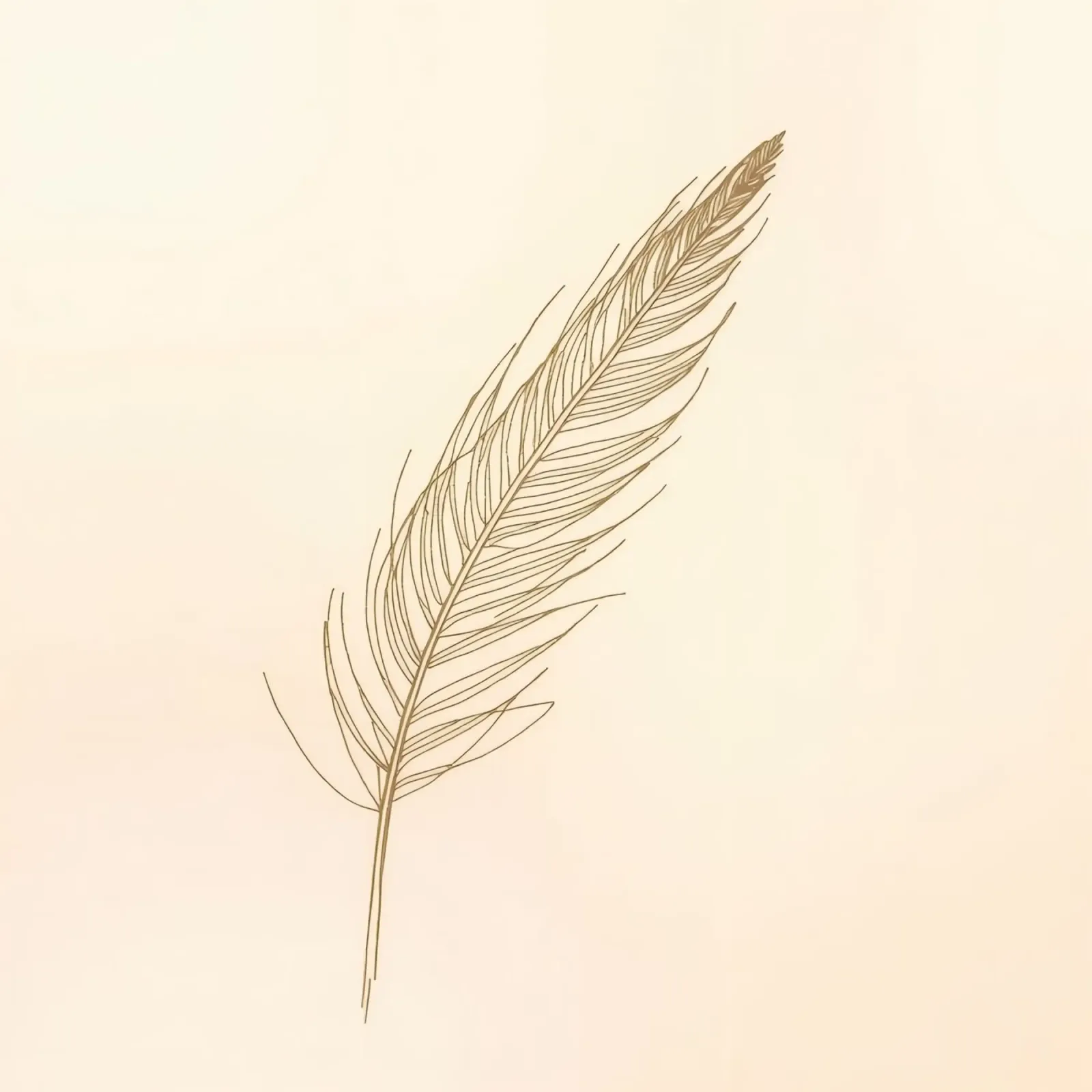 Single light brown feather sketch on a cream background canvas by DesignDoodle