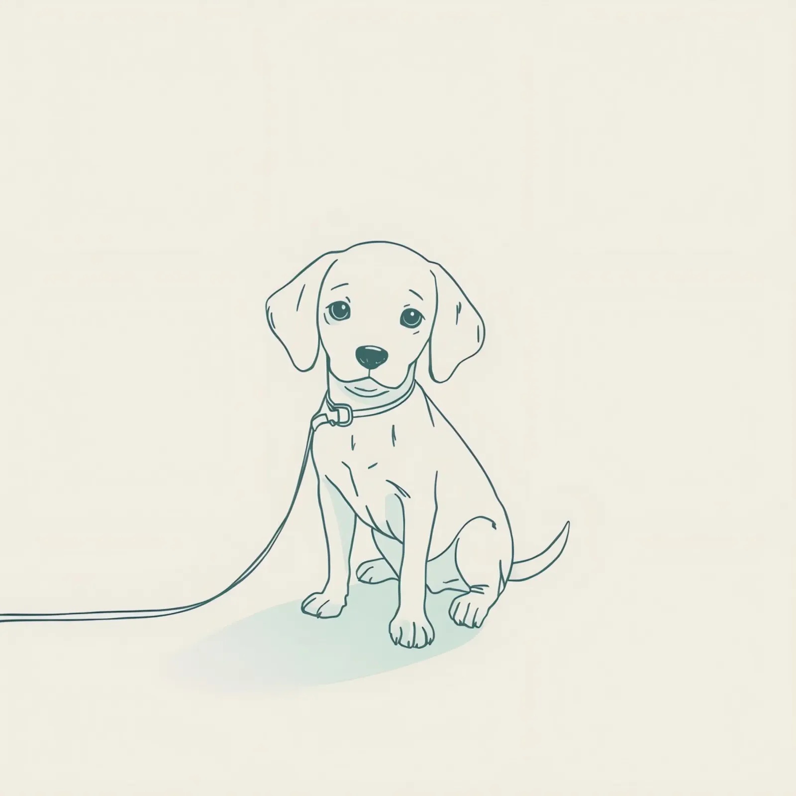 Un piccolo cucciolo aspetta al guinzaglio, seduto, con l'aria un po' triste poster da DesignDoodle