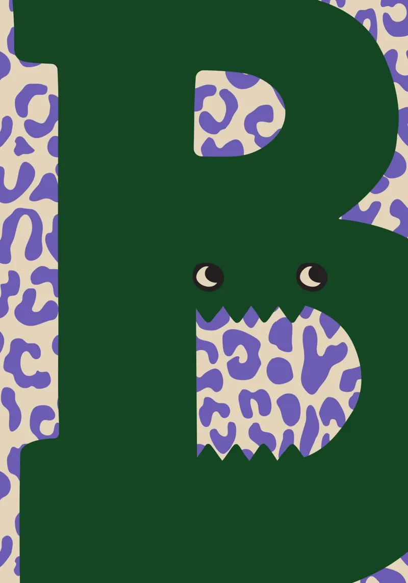 Divertente mostro lettera B con sfondo leopardato tela da ALLÉE DE PAPIER