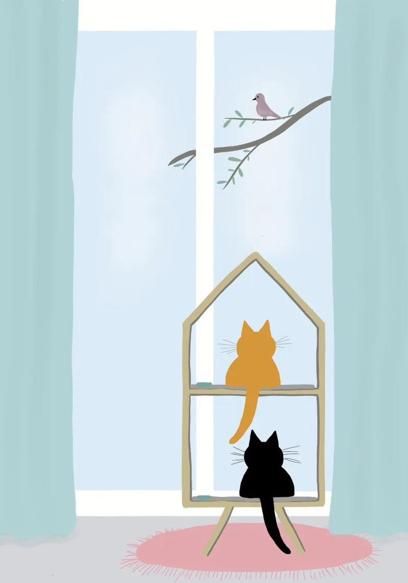 Katzen lieben Vögel Pastell Poster Poster von Mint Illustrations Pastels