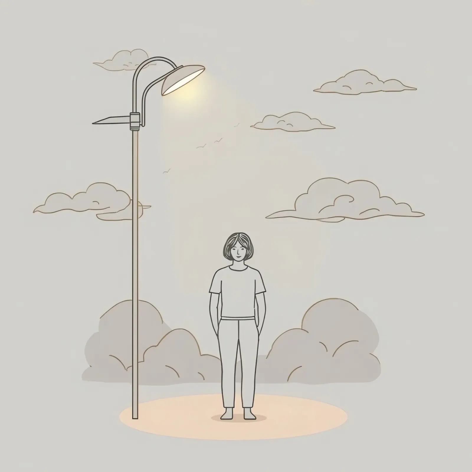 Jeune femme debout sous un lampadaire par une journée nuageuse hahnemühle de DesignDoodle