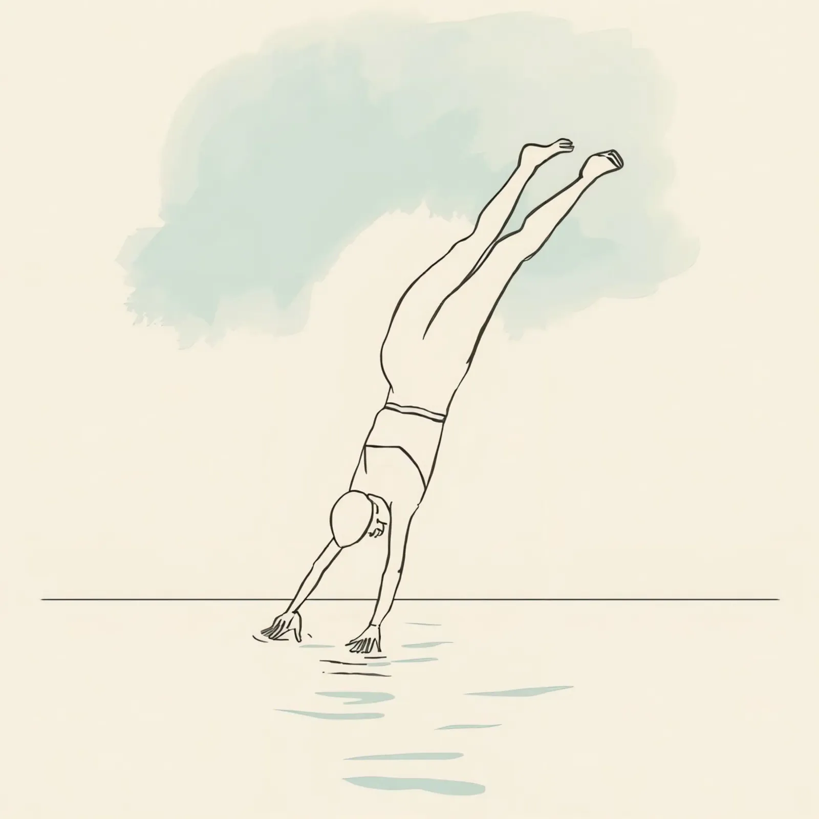 Disegno lineare che mostra un subacqueo che entra in acqua in modo pulito carta hahnemühle da DesignDoodle