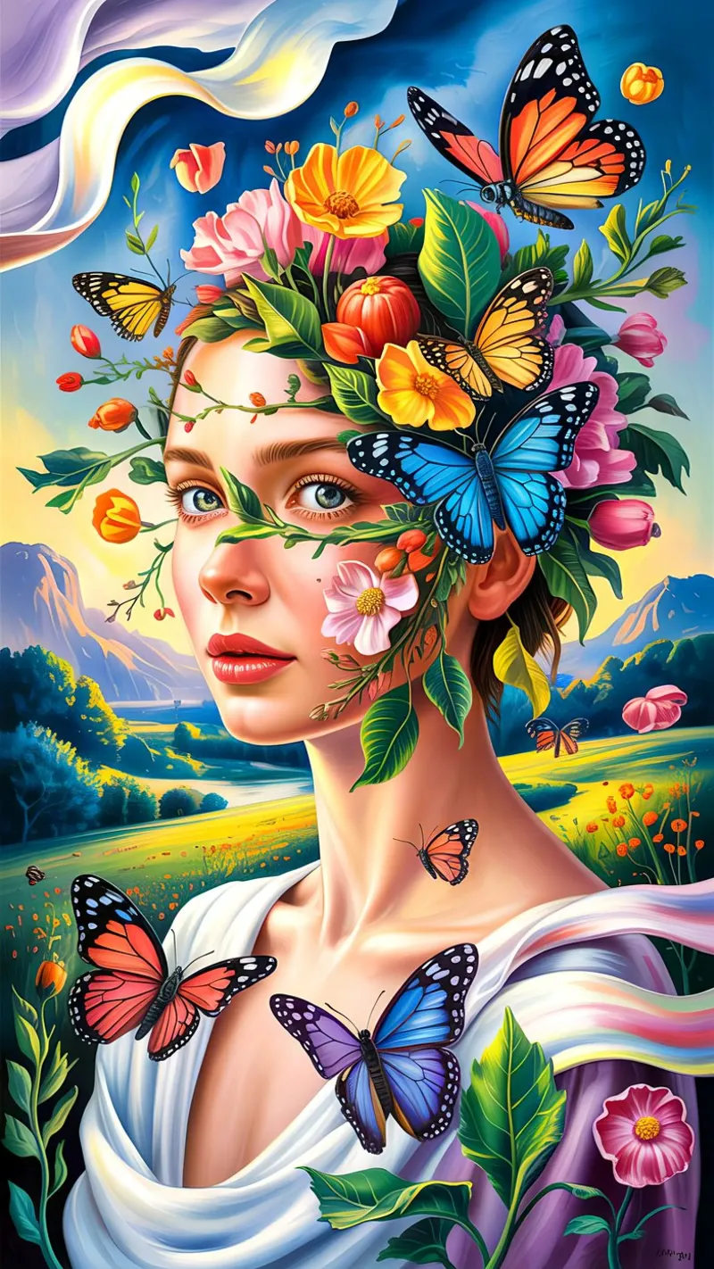 Flower Beauty Face poster avec cadre en aluminium de Jeff Studio