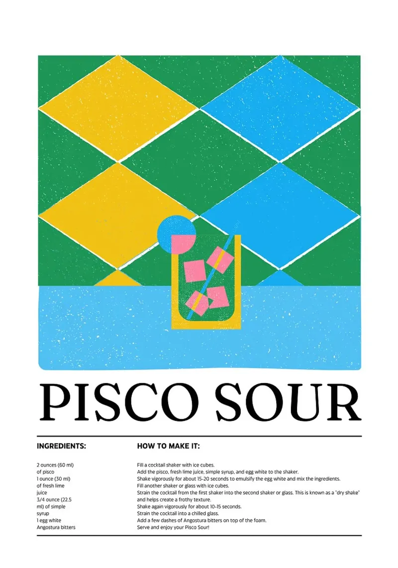 pisco sour cocktail canvas met Baklijst van E Cannon