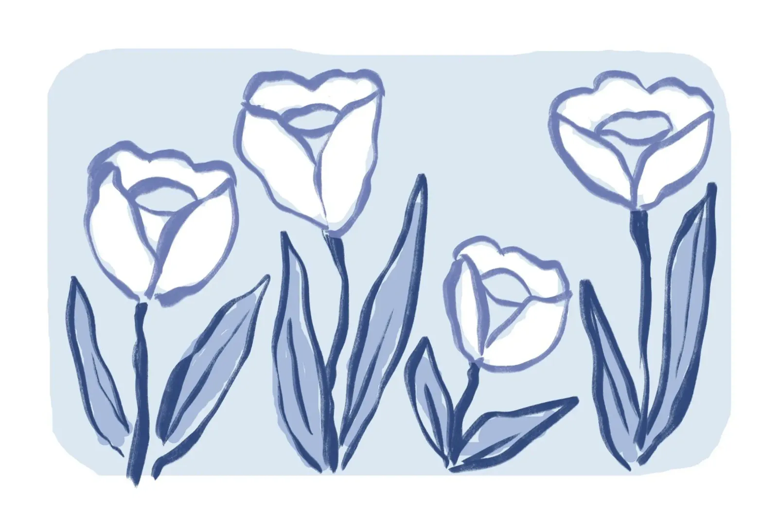 Tulipano botanico blu e bianco pellicola backlit da Melloi Art Print