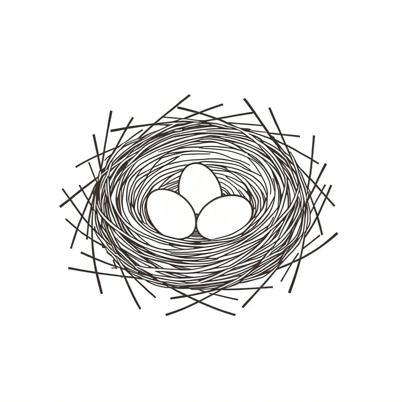 Nest containing three eggs depicted with line art alu-dibond by DesignDoodle