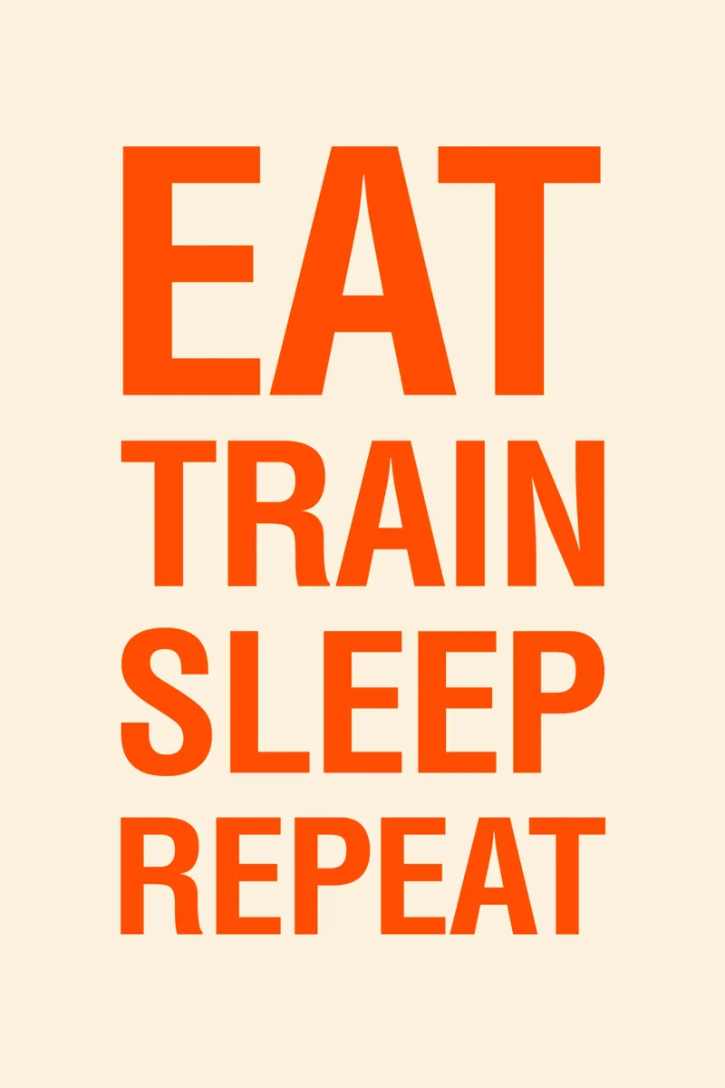 Eat Train Sleep Repeat poster con telaio in alluminio da The Typo Dept.