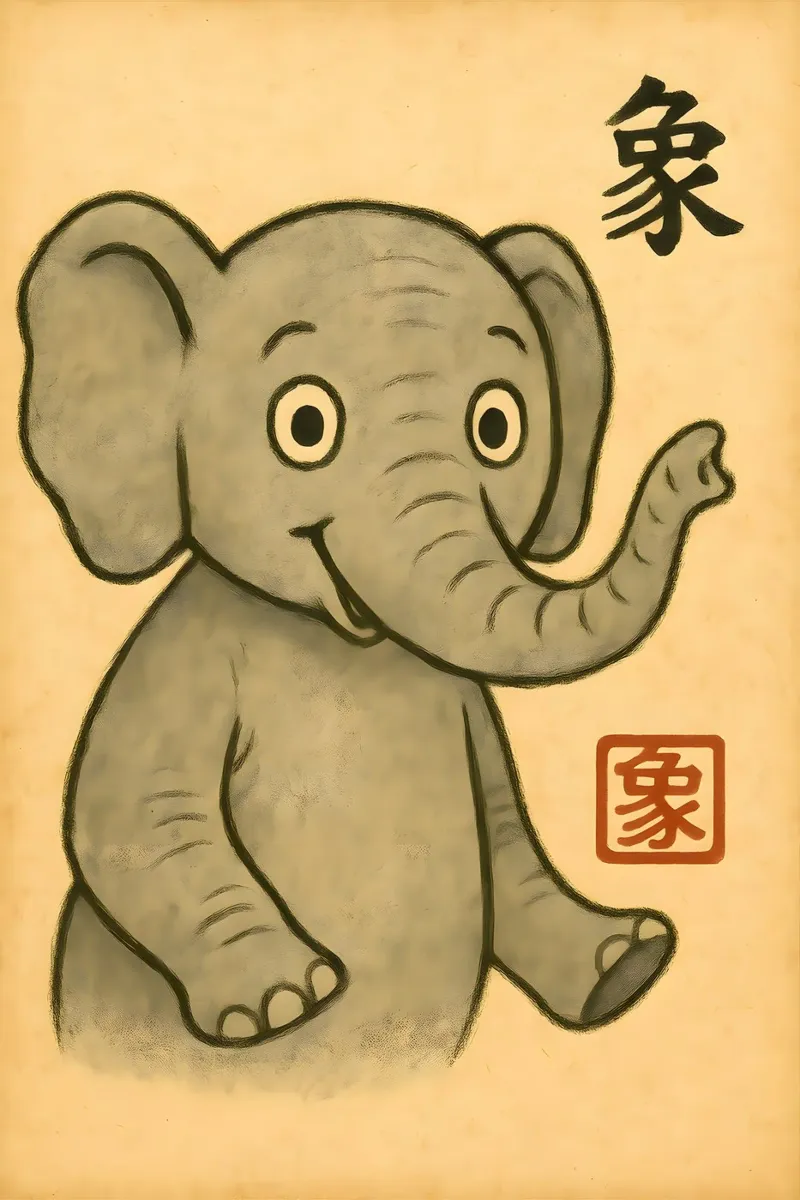 Elefante felice - Simpatico animale da parete in stile giapponese alluminio dibond da LittleMieschiefs