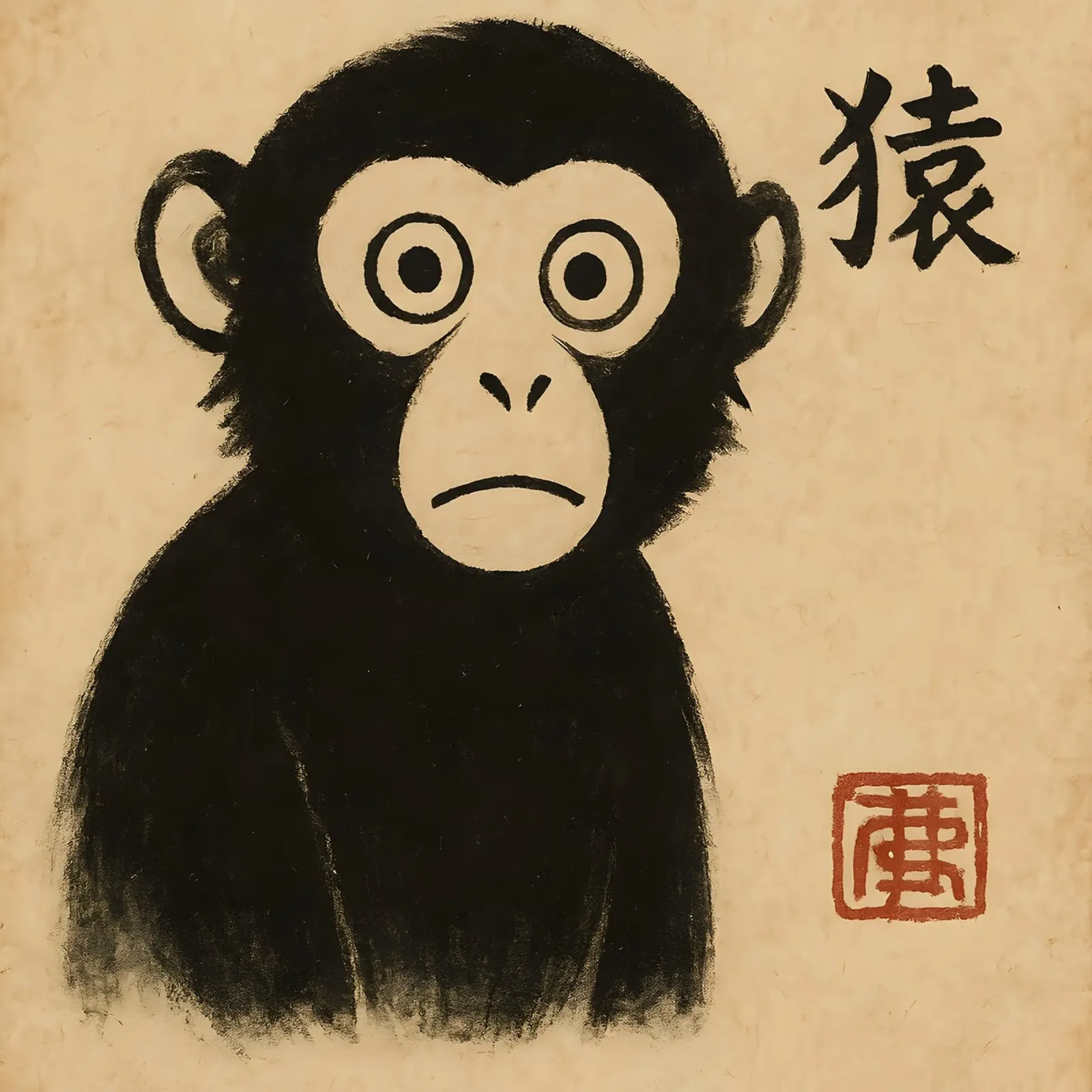Faccia di scimmia - Poster di animali tranquilli ispirati al Giappone carta hahnemühle da LittleMieschiefs