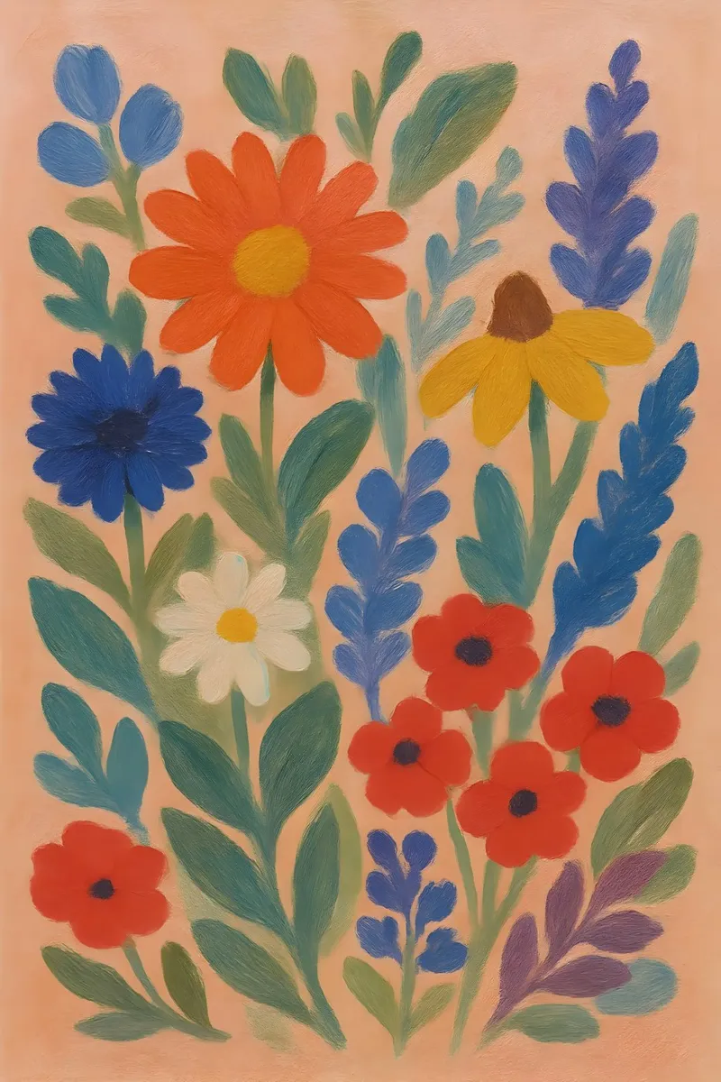 Folk Garden Bloom – Colorful Floral Wall Art Print poster con telaio in plastica da Creative.Mind
