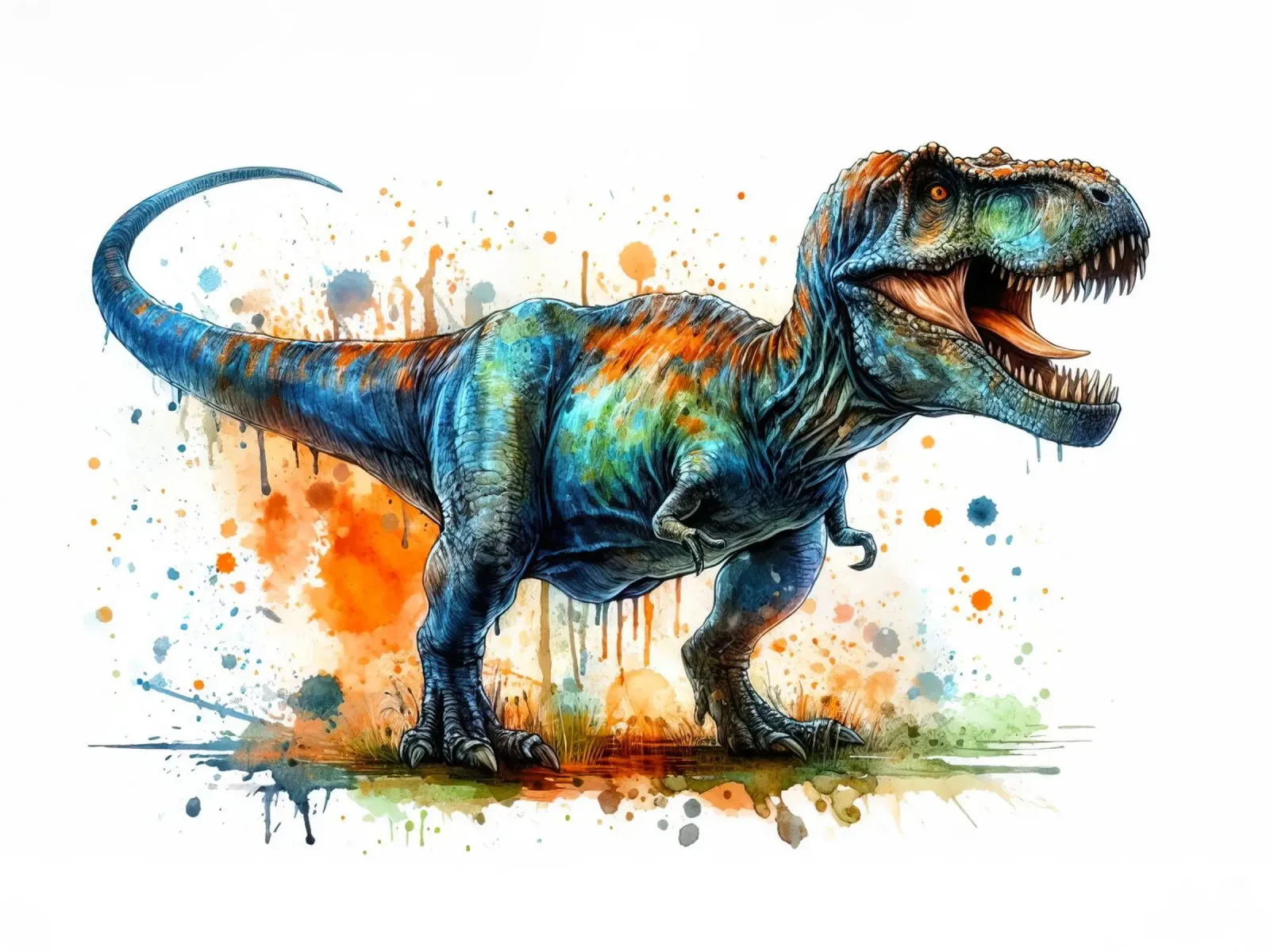 Dipinto colorato ad acquerello del Tyrannosaurus Rex pellicola backlit da 🥝 KIWI STORE