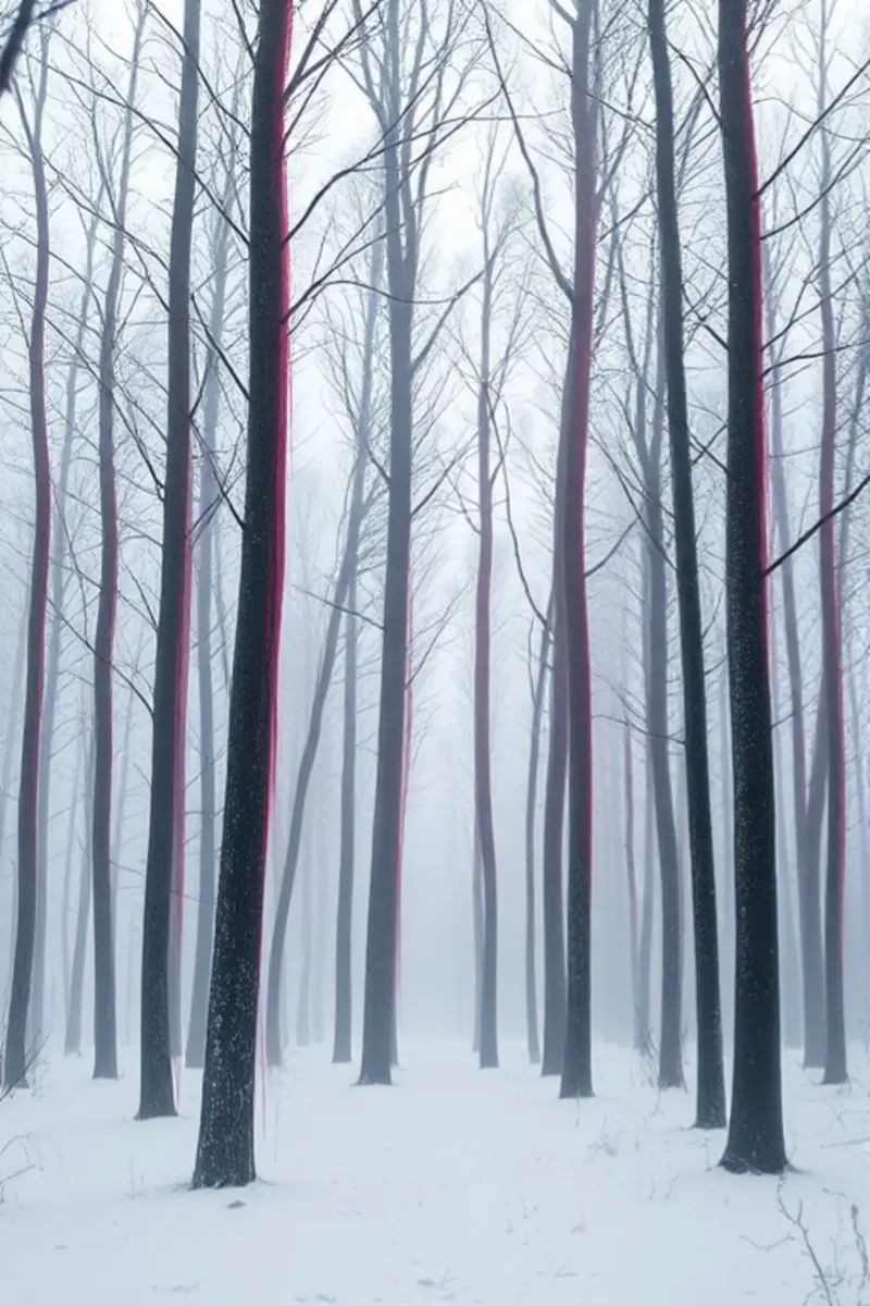 Sussurri dell'abbraccio invernale: Un percorso mistico nella foresta attraverso pellicola backlit da Artistic-shop