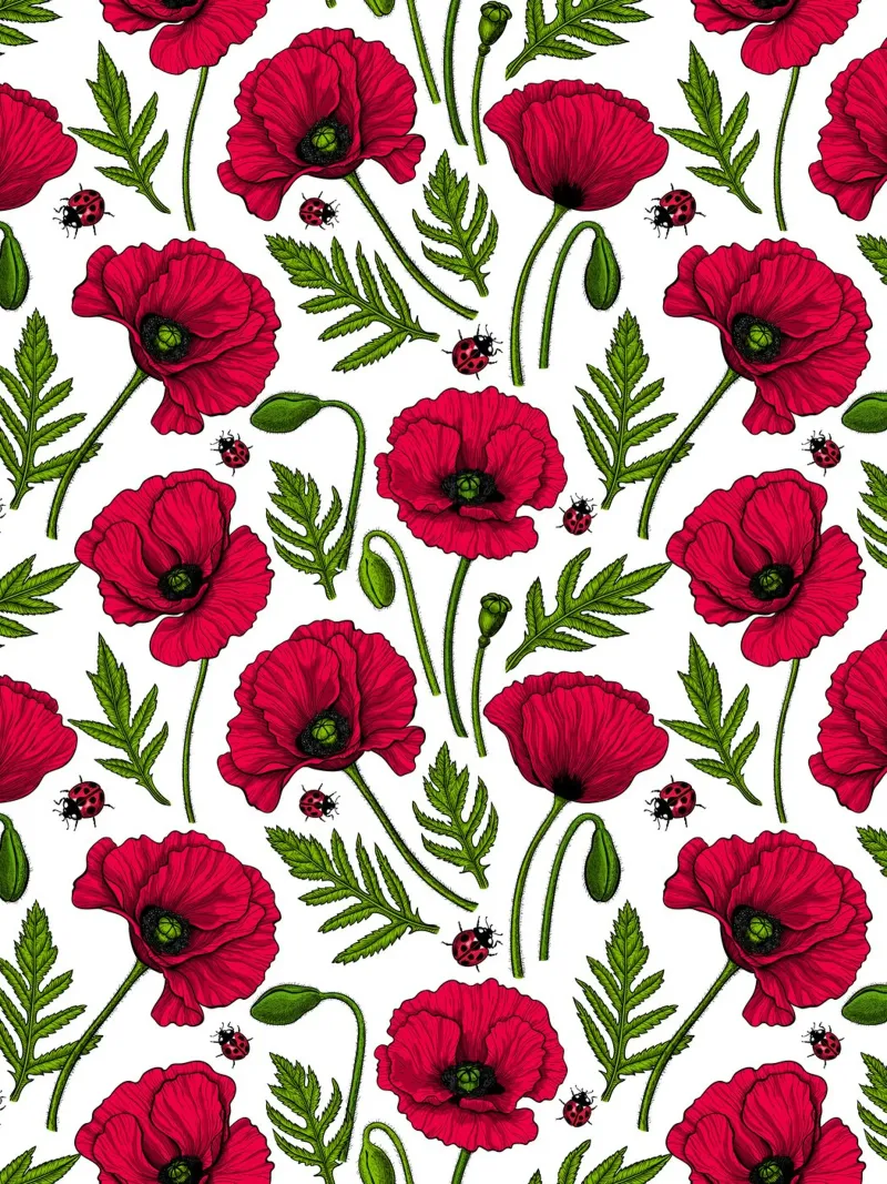 Red poppies and lady bugs canvas with Floater frame by Painted Nature